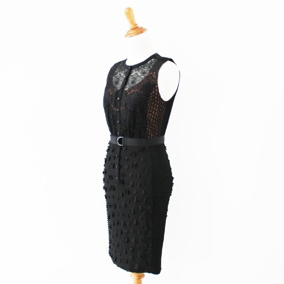 NEW Byron Lars Beauty Mark Gisella Lace & Button Classic Black Sheath Dress, 0P - Picture 4 of 14